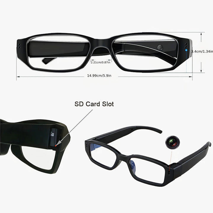 1 par de gafas inteligentes, 1080P alta definición, gafas de video para deportes al aire libre, gafas de foto portátiles, ideales para ciclismo, grabación de conferencias, etc., con tarjeta de memoria de 32G/64GB.