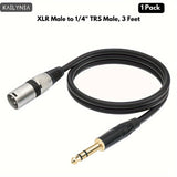 KAILYNIA Cable de audio balanceado profesional TRS macho de 1/4" a XLR macho, para conexión de mezclador y micrófono - Negro, tamaño universal, 3 pies/6 pies/10 pies/15 pies/20 pies/30 pies, 1 paquete, forma redonda, conector macho a macho, cable Etherne