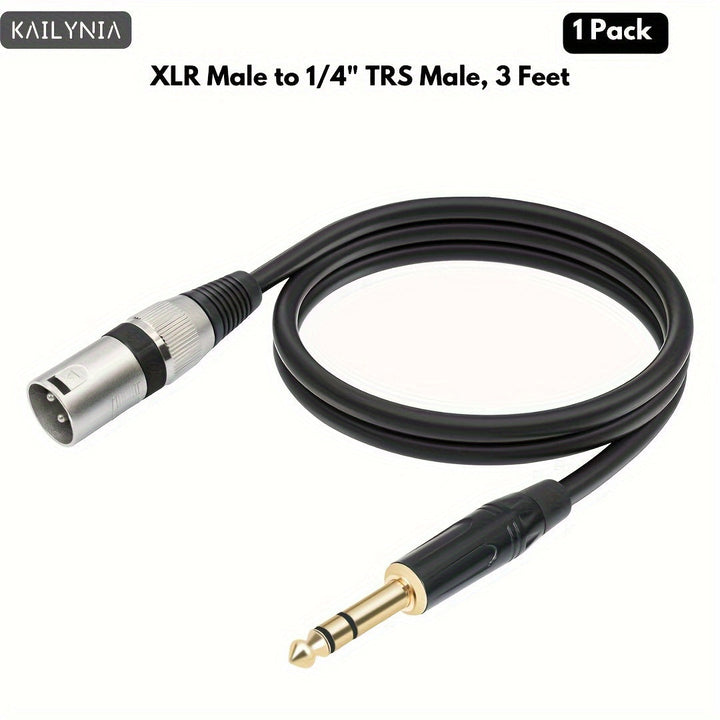 KAILYNIA Cable de audio balanceado profesional TRS macho de 1/4" a XLR macho, para conexión de mezclador y micrófono - Negro, tamaño universal, 3 pies/6 pies/10 pies/15 pies/20 pies/30 pies, 1 paquete, forma redonda, conector macho a macho, cable Etherne