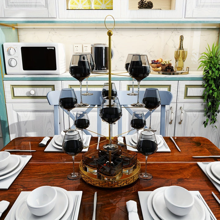 Soporte de hierro colgado para vajilla con bandeja para cocina, bar y restaurante - Acabado barnizado, clasificado para vajilla, estantería colgante de decoración para el hogar para fiestas y banquetes, 1 juego