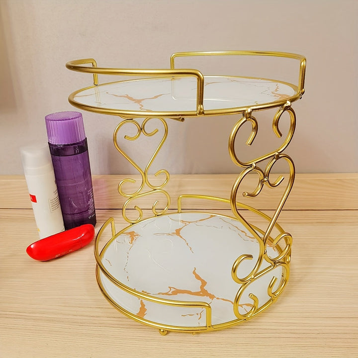 Un estante de hierro pintado al estilo nórdico para cosméticos y tazas de enjuague bucal, con estante de vidrio extraíble, adecuado para uso en tocadores, baños, fregaderos, comedores y cocinas.