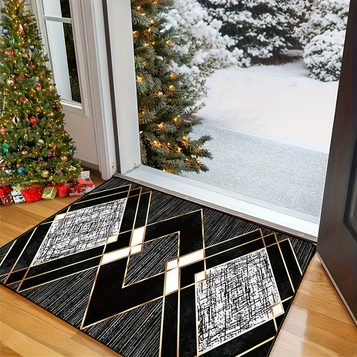 Alfombra de Puerta Estilo Bohemio Retro, Suave y Antideslizante de Franela, Lavable a Máquina, Pelusa Baja, Patrón a Rayas, Tela Floqueada, para Interior/Exterior, Sala de Estar, Baño, Alfombra de Balcón - Diseño Elegante de Textura, Decoración Navideña,