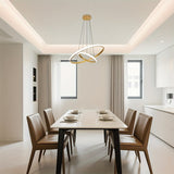 1 pieza, moderno candelabro dorado, candelabro LED irregular y aerodinámico, candelabro de altura ajustable, adecuado para isla de cocina, comedor, dormitorio, sala de estar, pasillo, porche, candelabro LED de 2 anillos, ajustable en tres temperaturas de