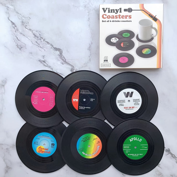 7 posavasos retro de vinilo, posavasos para café y comidas, antideslizantes y aislantes de calor, decoración de pared con discos, manteles para mesa de CD retro, accesorios creativos para el hogar