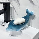 1pc Estrella Creativa Cielo de Cerámica Jabonera en forma de delfín, Soporte de jabón con drenaje en forma de pez para uso en el hogar