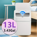 Cubo de basura automático con sensor de movimiento, diseño moderno, tapa de cierre suave, 12.98L y 19.0L, blanco, plástico, sella olores, para cocina, baño, hotel (2 pilas AA no incluidas)