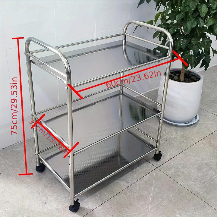 Carrito utilitario de acero inoxidable de 3 niveles con ruedas - Carro de almacenamiento multiusos para cocina, comedor, soporte para horno microondas, hotel, restaurante - Carro de servicio móvil para el hogar, reuniones al aire libre - Fácil montaje, a