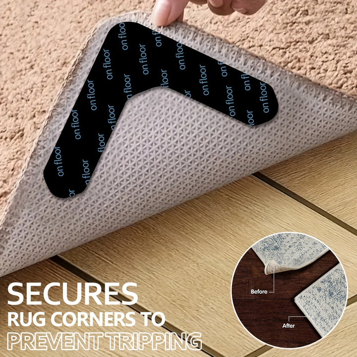 Sujetadores de alfombra con súper adherencia, cinta antideslizante para alfombras que evita que se enrollen, mantiene tu alfombra en su lugar y aplana las esquinas, lavable y removible de doble cara, sujetador de esquinas para evitar que se enrollen
