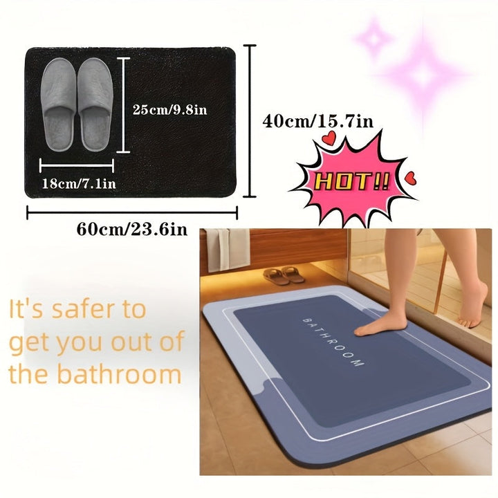 Alfombra de baño de secado rápido y súper absorbente con diseño "BATHROOM" - Suave, antideslizante, lavable, para puertas de cocina y baño