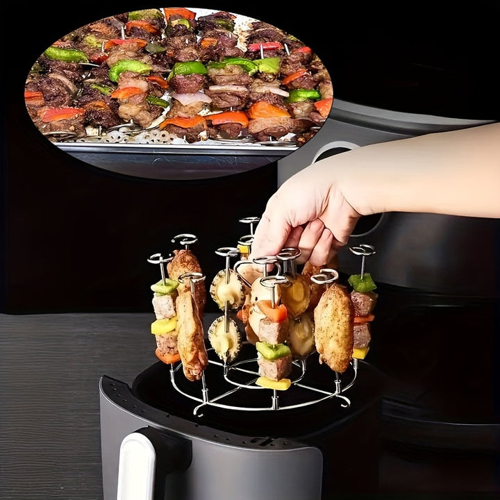 Soporte vertical para parrilla de acero inoxidable 304 con 12 pinchos - Ideal para barbacoa, freidora de aire y uso en la cocina, perfecto para carnes y verduras, duradero y fácil de limpiar, freidora de aire con parrilla