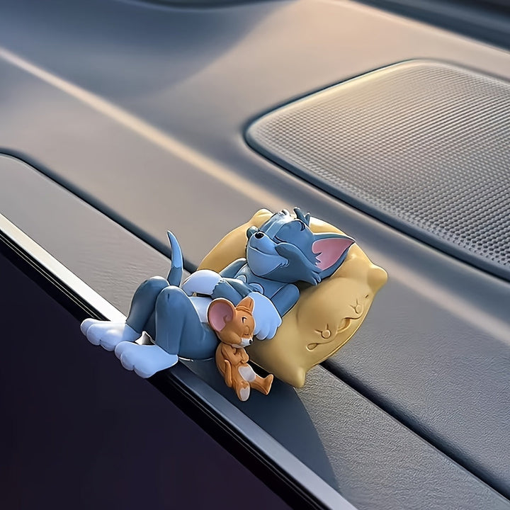 Decoración de auto con diseño de caricatura de los adorables gato y ratón, Tom y Jerry, artesanal y sin necesidad de energía