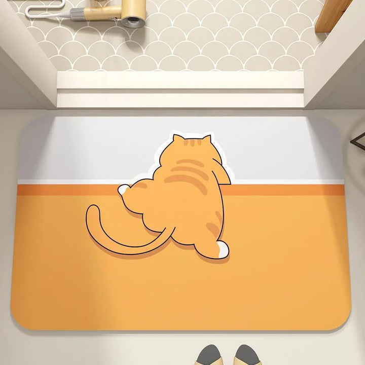 Alfombra de baño con silueta de gato naranja - Diatomea suave, antideslizante, absorbente y lavable para inodoro, lavabo y ducha - Alfombra decorativa para entrada, baño o como alfombra de gato absorbente