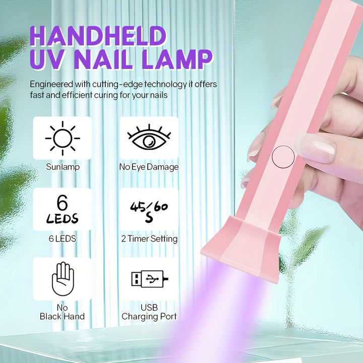 Lámpara de curado de esmalte de uñas portátil de mano con 6 LED, mini secador de uñas sin formaldehído, carga USB, batería de litio recargable, capacidad de batería de 200mAh