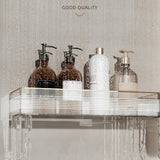 1pc Estantería de baño plegable de montaje en pared de lujo, canasta de plástico sin taladro para artículos de aseo personal, cosméticos, cocina, sin fragancia, organizador sin electricidad, sin batería