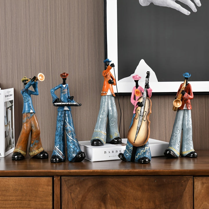1 Pieza, Figuras De Banda De Jazz De Resina, Estatuas De Músicos Vintage, Decoración Artística Para Sala De Estar, Estantería, Soporte De Tv, Gabinete De Vinos, Decoración Del Hogar