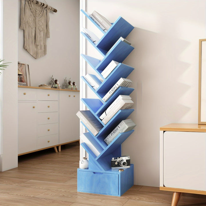 Estantería de Gran Capacidad Inspirada en Árboles Azules - Almacenamiento de Madera Multiusos para Libros, CDs y Más - Organizador de Suelo a Techo, Estantes de Almacenamiento