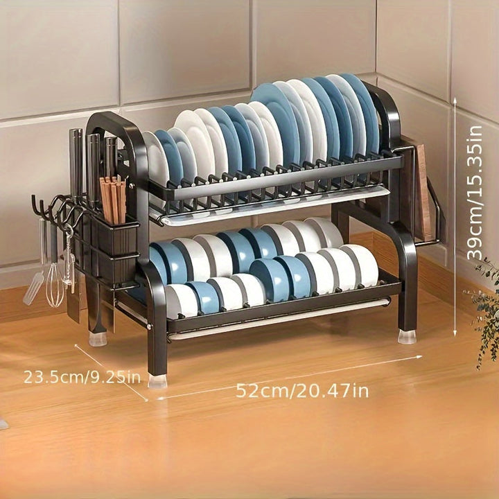 Organizador de Cocina Metálico Resistente - Estante Compacto con Sistema de Drenaje, Múltiples Niveles, Ranuras para Cuchillos y Soporte para Palillos y Tabla de Cortar - Diseño Moderno en , Construcción Robusta, Ideal para Hogares Pequeños y Apartamentos