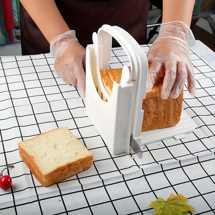 1 pieza, cortador de pan plegable con molde de grosor de 5 rebanadas - Herramienta de cocina fácil de usar para bagels, sandwiches y más, diseño de mango blanco, construcción duradera