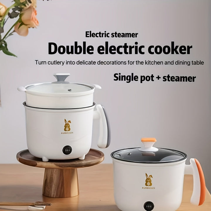 Olla de doble capa no adherente de American Standard, fabricante de fideos instantáneos, cocinero eléctrico, sartén multifuncional y olla exprés, vaporizador, olla exprés eléctrica para dormitorio, olla pequeña de fuego conveniente.