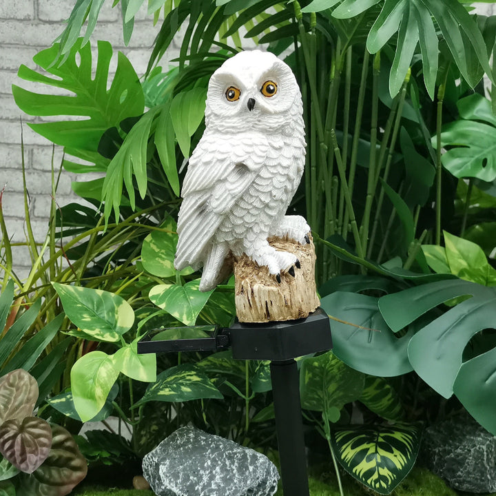 1pc Lámpara de Resina con Forma de Búho con Sensor de Luz Solar para Jardín y Decoración Exterior, Lámpara de Césped para Insertar en el Suelo