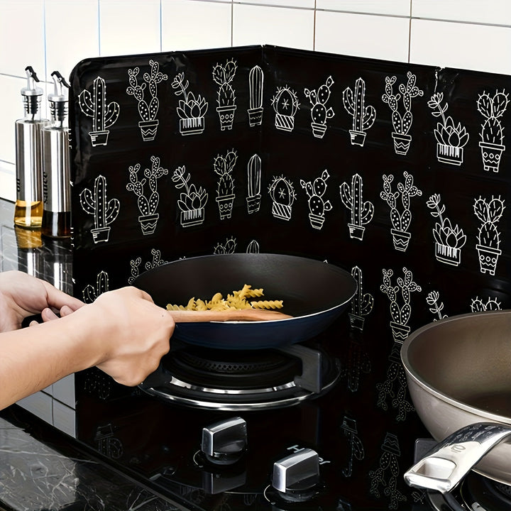 1 pieza de papel de aluminio negro para cocina - Protector de estufa resistente al calor con diseño elegante de hoja de palma, fácil de limpiar, construcción metálica duradera, modernos utensilios de cocina, cubierta de protección para área de cocción