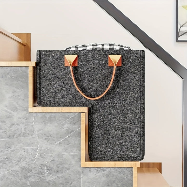 Canasta de Escaleras de Fieltro para el Hogar - Cesta multifuncional ideal para alfombras y escaleras de madera, 40.64 cm compatible, diseño plegable con ventana de observación, estante, cestas para lavandería
