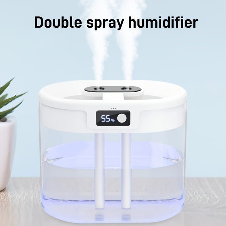 1pc Humidificador USB de doble niebla con pantalla de humedad, material ABS, bajo voltaje 36V o menos, ideal para dormitorio, oficina, sala de estar y uso de escritorio.