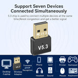 Adaptador sin varillas USB 5.3 con Transferencia Rápida de Datos, Plug & Play Sin Controladores Necesarios, Conexión Dual Inalámbrica, Compatible con PC, Laptop, Teléfono, Juegos, Impresora, Auriculares, Tableta, Teclado y Ratón - Adaptador de Red Alimen