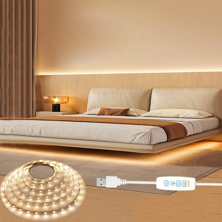 Luz LED de Tira Cálida y Cálida con Alimentación USB, Brillo Ajustable de 99.97-499.87cm - Perfecta para Armarios, Espejos, Techos, Cocinas y Dormitorios