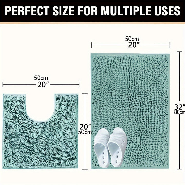 2pcs Alfombra de Baño de Chenilla, Alfombra de Baño Rectangular en Forma de U, Alfombra de Peluche Esponjosa para Baño, Absorbente y Antideslizante, Decoración de Baño