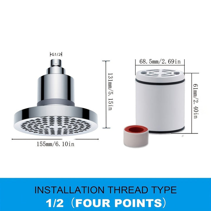 Un filtro de alta gama de 6 pulgadas con parte superior de pulverización de ducha con 15-20 capas de elemento de filtro de eliminación de cloro Desmontable impulsor de ducha Adecuado para artefacto de baño para bebés