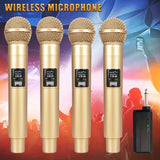 4piezas Micrófono inalámbrico dinámico de mano doble dorado Karaoke con receptor recargable para boda fiesta discurso club escuela reunión