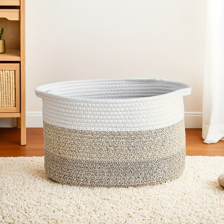 Canasta de Almacenamiento Escandinava Bohemia Tejida - Cesto Plegable de Poliéster con Asas y Patrón Geométrico y Blanco, Organizador Multiusos para Ropa Sucia, Juguetes, Decoración del Hogar