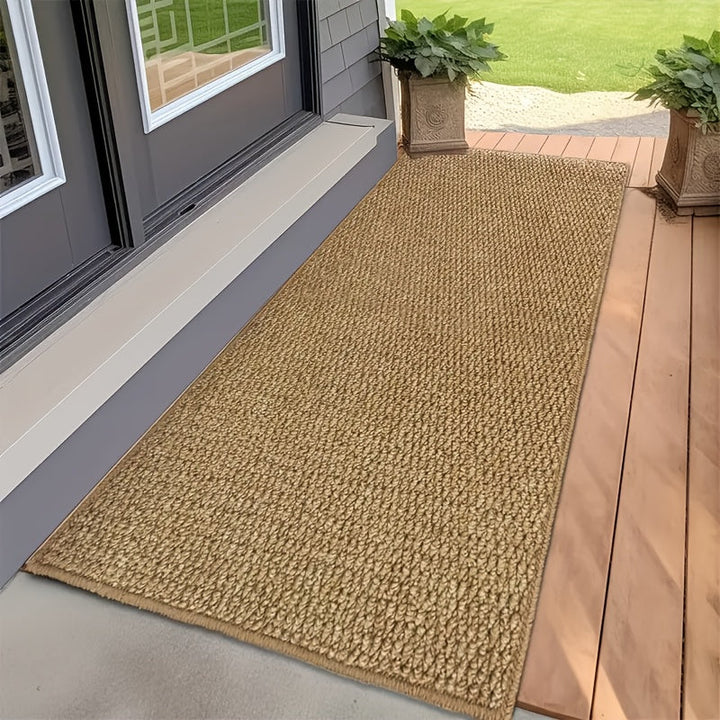1pc Alfombra Extra Larga para Pasillo - Textura de Jute 100% Poliéster, Duradera y Lavable a Máquina, Gran Alfombra Rectangular para Sala, Cocina, Dormitorio o Entrada - Marrón, Apariencia de Fibra Natural, Tela Resistente al Desgaste, Alfombra Texturiza