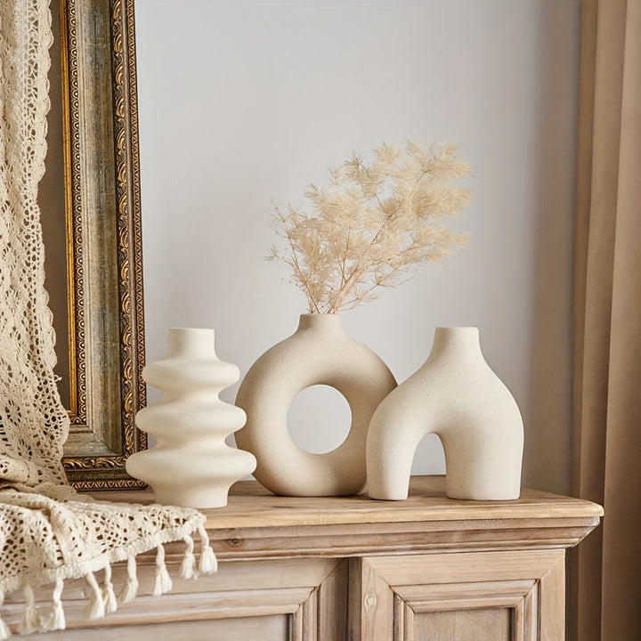 3 piezas Conjunto de jarrones de cerámica blanco leche para decoración para salón, dormitorio y oficina