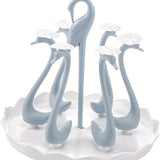 Soporte Giratorio 360° para Vasos en Forma de Cisne, con 6 Asas y Bandeja de Drenaje, Apto para Cristalería, Jarras de Cerveza y Más, Diseño Desmontable y Rápido Secado, Accesorio Decorativo y Organizador para Cocina