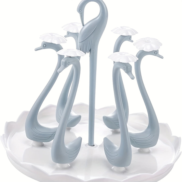 Soporte Giratorio 360° para Vasos en Forma de Cisne, con 6 Asas y Bandeja de Drenaje, Apto para Cristalería, Jarras de Cerveza y Más, Diseño Desmontable y Rápido Secado, Accesorio Decorativo y Organizador para Cocina