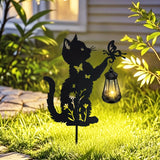 1 pieza/2 piezas, iluminación solar para exteriores, decoración de jardín - Gato jugando con mariposas, lámpara solar de arte de hierro, decoración de metal para la casa, adecuada para el camino de la entrada, césped, patio, Navidad, regalo único.