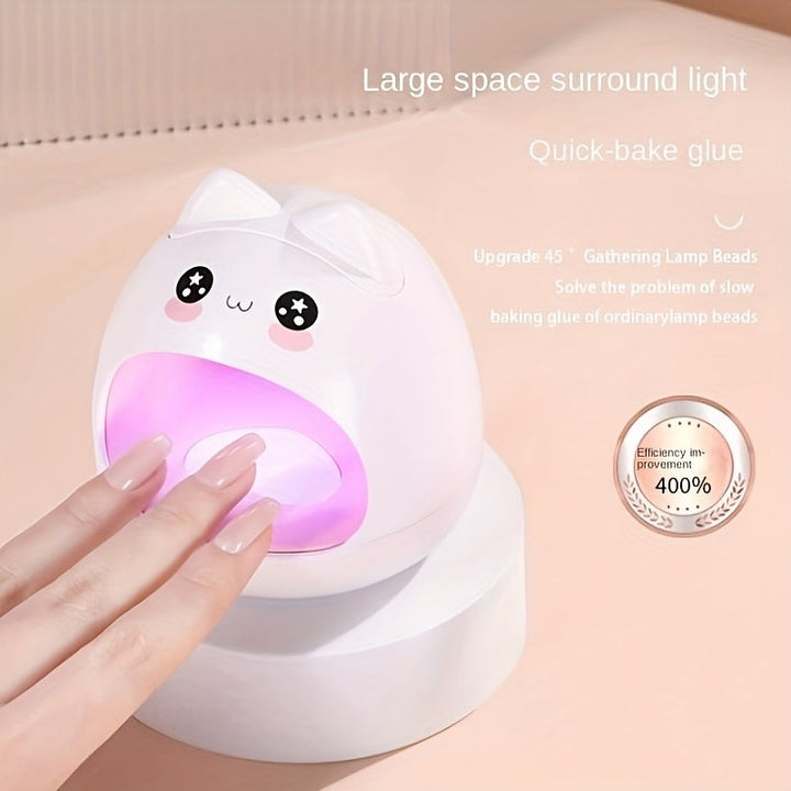 Mini Secador de Uñas LED 24W - Lámpara Portátil para Gel con Temporizador de 60s, Alimentación USB y Sin Luz Negra, Diseño Adorable de Gato para Manos y Pies (Rosa Brillante/Blanco)