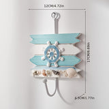 Perchero de madera contemporáneo y ganchos para toallas, organizador de almacenamiento de fácil instalación en la pared para el hogar, hotel, decoración costera - Perchero colgante de temática náutica con velero decorativo, ancla, timón y conchas marinas