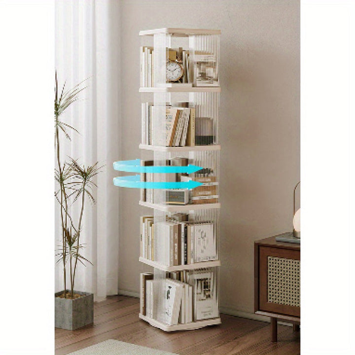 Estante rotativo de 360 grados con 4 estaciones adecuado para hogar, estante minimalista de pie, estante de varios niveles, estante de gran capacidad, estante de almacenamiento, cesta de revistas y periódicos.