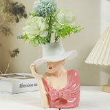 Jarrón Boho Chic de Resina con Forma Femenina para Sala de Estar, Dormitorio y Decoración de Entrada - Redondo, No Requiere Batería, Decoración del Hogar, Jarrón