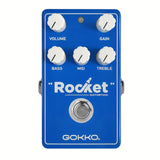 GOKKO GK-45 Pedal de Guitarra Distorsión Rocket - True Bypass, Alimentación USB, Azul - Construcción Robusta para Guitarra Eléctrica/Bajo - Controles de Ganancia, Medios y Agudos - Compatible con Pedales y Amplificadores, Marca Audaz, Diseño Metálico Res