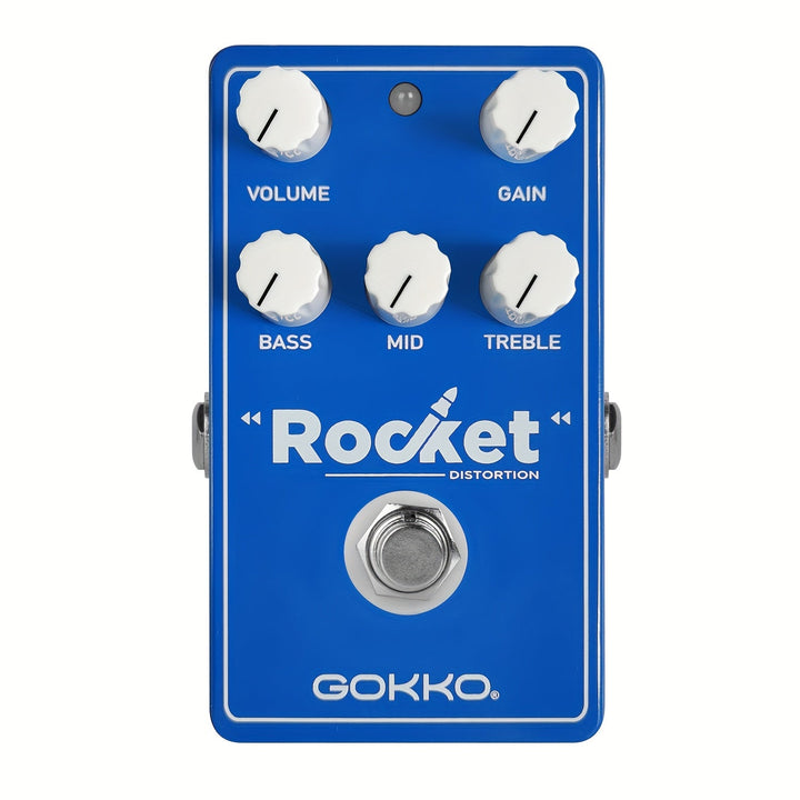 Pedal de guitarra de distorsión GOKKO - Amplificador digital de retraso y distorsión azul con ganancia ajustable, 4 palancas para tonos profundos y estilo áspero, no requiere energía, fácil instalación, pedal de distorsión, sobreimpulso de guitarra, dise