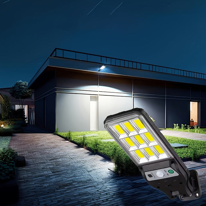1pc Luz Solar de Pared con Sensor de Movimiento, Faro Solar, 90COB Lámpara Reflejo, Encendido al Anochecer y Apagado al Amanecer, Iluminación Exterior con Control Remoto, 3 Modos de Luz para Jardín, Patio, Valla y Gazebo