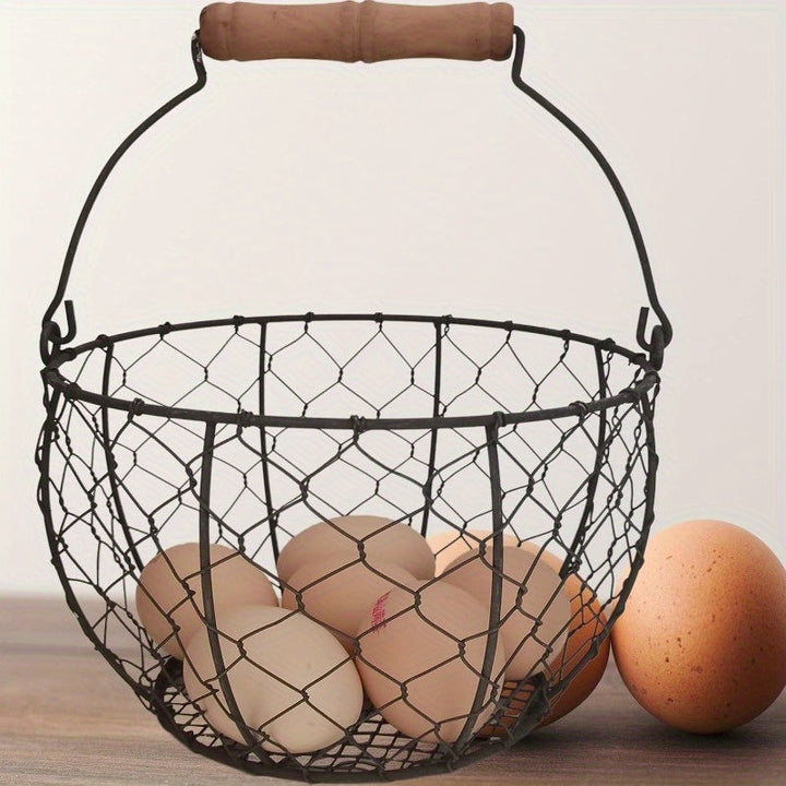 1 pieza/2 piezas/4 piezas, Canasta de huevos estilo granja para recolectar huevos frescos con asa, contenedor redondo para recoger huevos, estilo vintage, organizador de mostrador, cesta para frutas