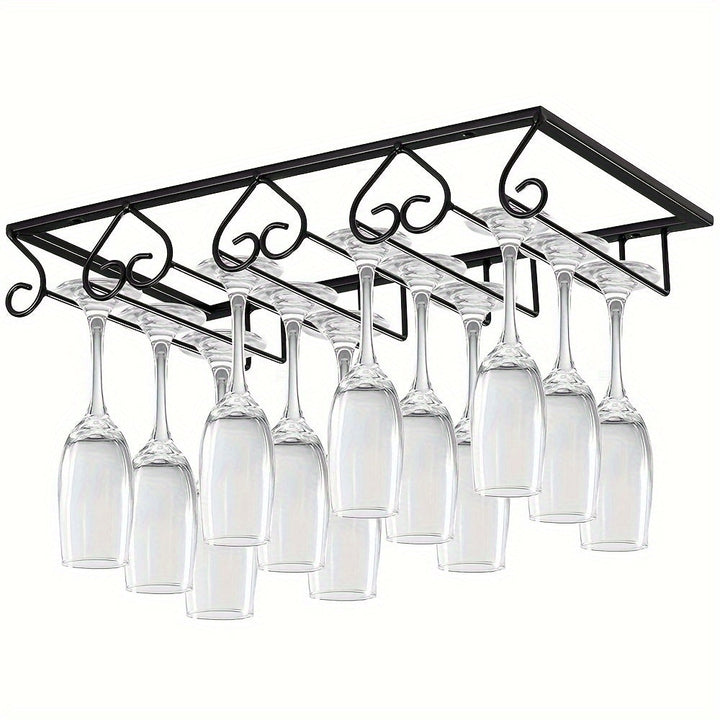 Estante de Vino de Metal de 4 Niveles que Ahorra Espacio - Soporte Duradero para Copas Debajo del Armario y Almacenamiento con Drenaje, Perfecto para Cocinas y Bares