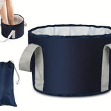 Cubo de baño de pies plegable en azul oscuro - Cubeta de tela de Oxford portátil para alivio calmante, ideal para viajes, camping, pesca y relajación en casa, cubeta de spa para pies al aire libre|Cubeta de relajación|Tela de Oxford duradera