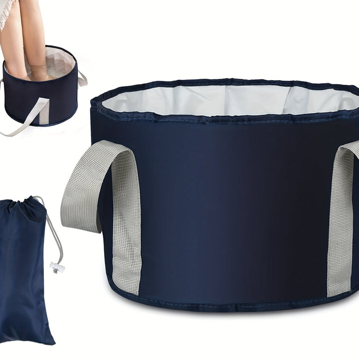 Cubo de baño de pies plegable en azul oscuro - Cubeta de tela de Oxford portátil para alivio calmante, ideal para viajes, camping, pesca y relajación en casa, cubeta de spa para pies al aire libre|Cubeta de relajación|Tela de Oxford duradera