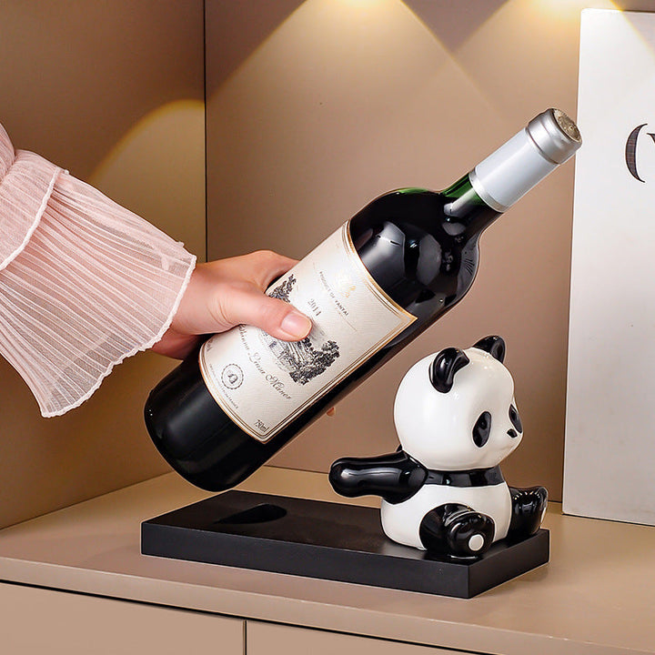 1 Portabotellas de Vino Elegante Panda - Encantador Decoración para Salón, Armario de Vino o Soporte de TV - Material de Loza de Alta Calidad, Perfecto para Espacios Modernos, Decoración de Habitación